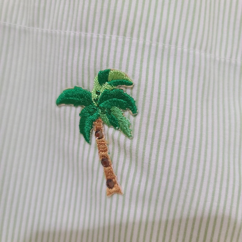 Vintage Las Olas Green Pinstripe Palm tree Mens Shirt size Large - Picture 4 of 6